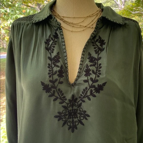 NATURAL LIFE Olive Green Blouse with Black Embroidery - Picture 3 of 16
